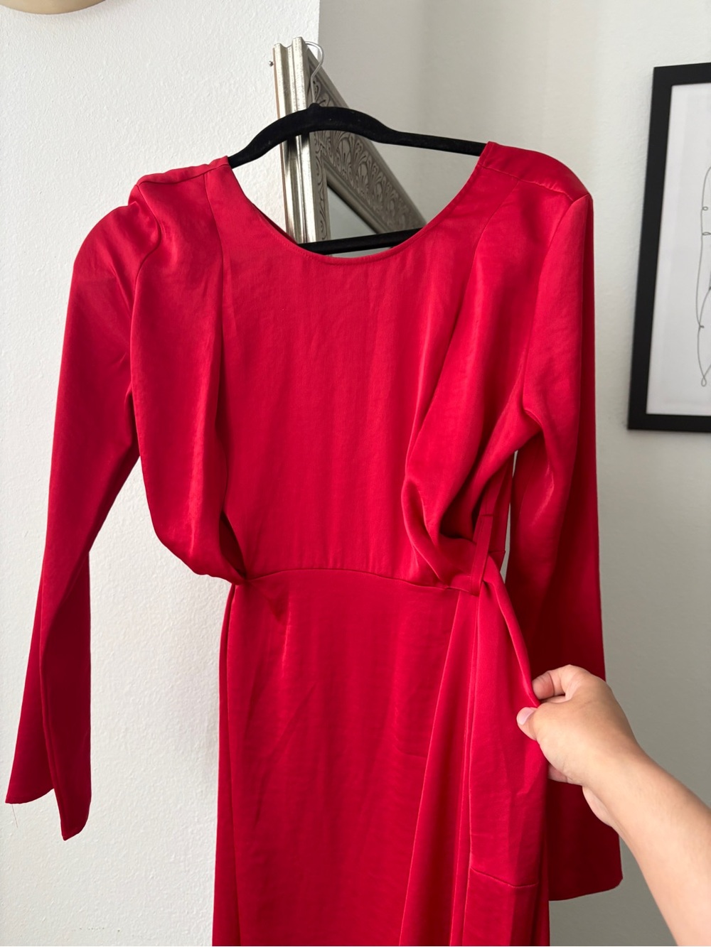 Red Long Sleeve Wrap-Style Maternity Women’s Dress